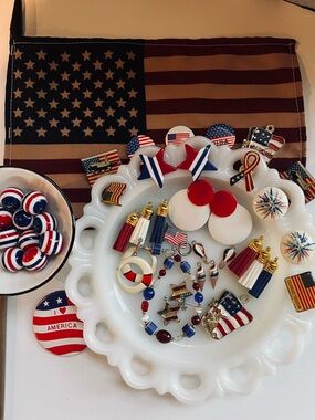 Americana Jewelry Destash for Upcycle Restyle Mixed Media Red White Blue